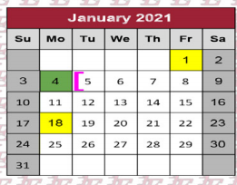 District School Academic Calendar for Alter Sch for January 2021