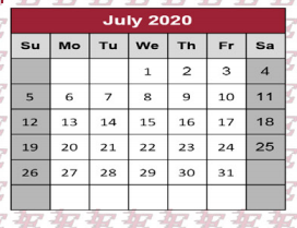 District School Academic Calendar for Juvenile Justice Detention Ctr for July 2020