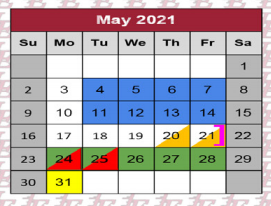District School Academic Calendar for Juvenile Justice Detention Ctr for May 2021