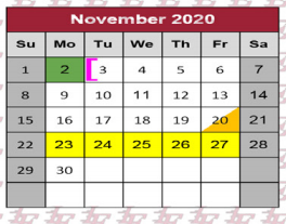 District School Academic Calendar for Liberty-eylau H S for November 2020