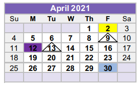 District School Academic Calendar for Williamson County Juvenile Detenti for April 2021