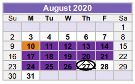District School Academic Calendar for Williamson County Juvenile Detenti for August 2020