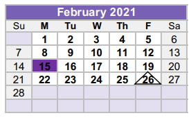 District School Academic Calendar for Williamson County Juvenile Detenti for February 2021