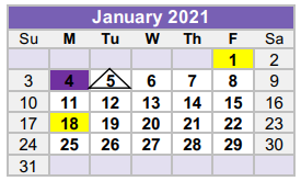 District School Academic Calendar for Williamson County Juvenile Detenti for January 2021