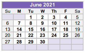 District School Academic Calendar for Williamson Co Academy for June 2021