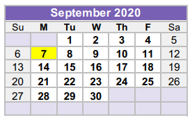 District School Academic Calendar for Liberty Hill Elementary for September 2020