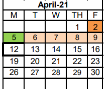 District School Academic Calendar for E J Moss Intermediate for April 2021