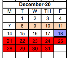 District School Academic Calendar for Early Childhood Center for December 2020