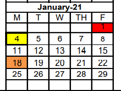 District School Academic Calendar for Velma Penny El for January 2021