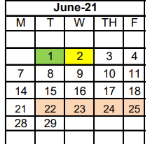 District School Academic Calendar for Early Childhood Center for June 2021
