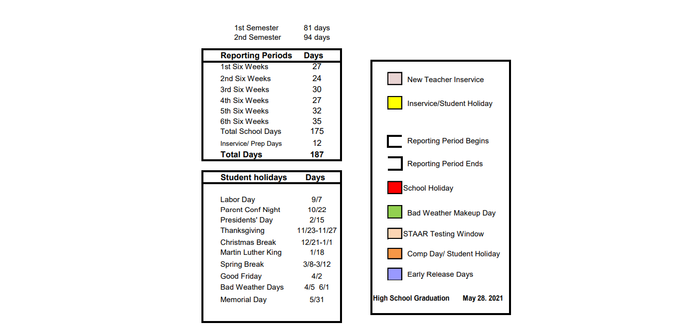 District School Academic Calendar Key for Lindale Junior High