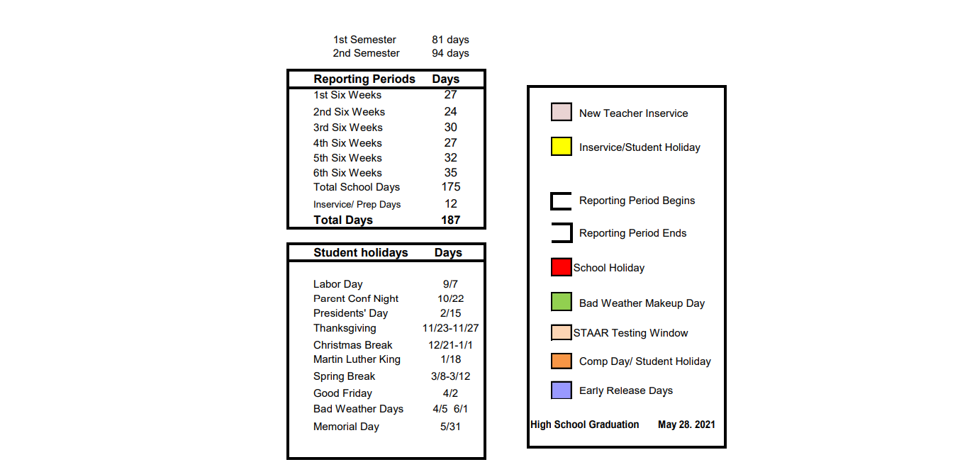 District School Academic Calendar Key for Early Childhood Center