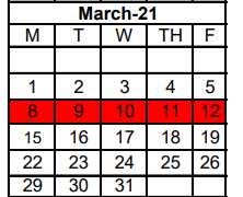 District School Academic Calendar for Velma Penny El for March 2021