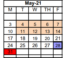 District School Academic Calendar for E J Moss Intermediate for May 2021