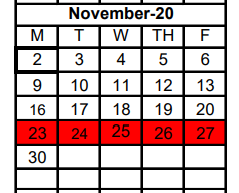 District School Academic Calendar for Early Childhood Center for November 2020