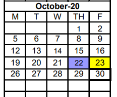 District School Academic Calendar for Early Childhood Center for October 2020
