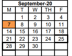 District School Academic Calendar for Early Childhood Center for September 2020