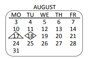 District School Academic Calendar for White House Primary Center for August 2020