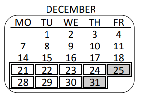 District School Academic Calendar for Westside Leadership Magnet for December 2020
