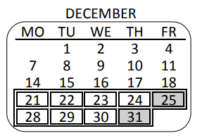 District School Academic Calendar for Weigand Avenue Elementary for December 2020