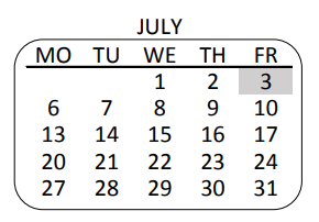 District School Academic Calendar for Westport Heights Elementary for July 2020