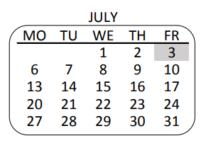 District School Academic Calendar for Willenberg Special Education Center for July 2020