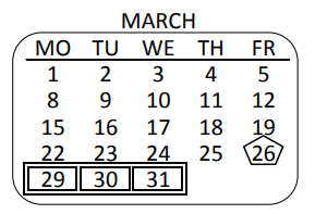 District School Academic Calendar for Young Continuation for March 2021