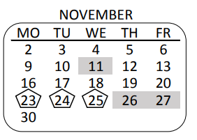 District School Academic Calendar for Willenberg Special Education Center for November 2020