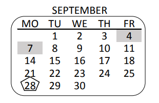 District School Academic Calendar for Westwood Elementary for September 2020