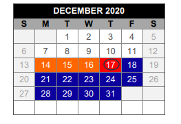District School Academic Calendar for Lovejoy H S for December 2020