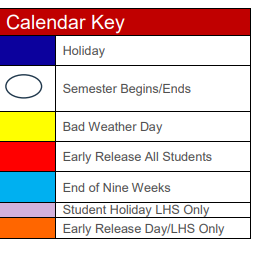 District School Academic Calendar Legend for Lovejoy M S