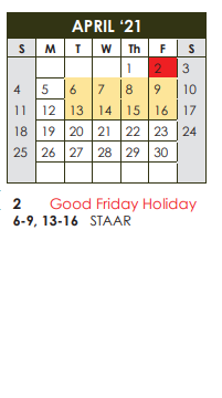 District School Academic Calendar for Maedgen Elementary for April 2021