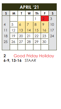 District School Academic Calendar for Murfee Elementary for April 2021