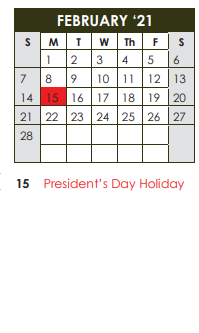 District School Academic Calendar for Project Intercept School for February 2021