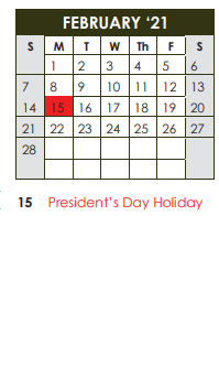 District School Academic Calendar for Whiteside Elementary for February 2021