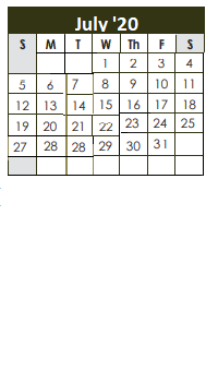 District School Academic Calendar for Wolffarth Elementary for July 2020