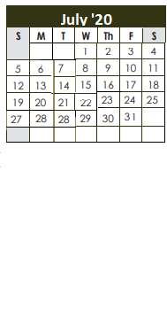 District School Academic Calendar for Whiteside Elementary for July 2020