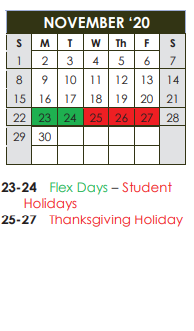 District School Academic Calendar for Project Intercept School for November 2020