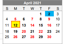District School Academic Calendar for Lubbock-cooper Junior High School for April 2021