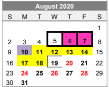 District School Academic Calendar for Lubbock-cooper North Elementary Sc for August 2020