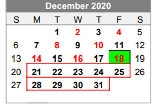 District School Academic Calendar for Lubbock-cooper Junior High School for December 2020