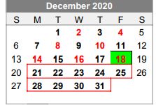 District School Academic Calendar for Lubbock-cooper South Elementary Sc for December 2020