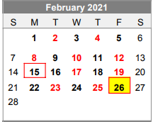 District School Academic Calendar for Lubbock-cooper High School for February 2021
