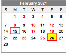 District School Academic Calendar for Lubbock-cooper South Elementary Sc for February 2021