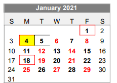 District School Academic Calendar for Lubbock-cooper Junior High School for January 2021
