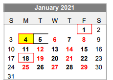 District School Academic Calendar for Lubbock-cooper North Elementary Sc for January 2021