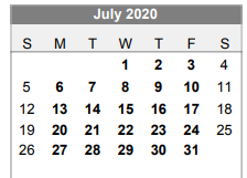 District School Academic Calendar for Lubbock-cooper Junior High School for July 2020