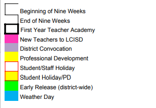 District School Academic Calendar Legend for Lubbock-cooper High School