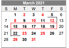 District School Academic Calendar for Lubbock-cooper Junior High School for March 2021