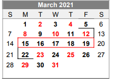 District School Academic Calendar for Lubbock-cooper South Elementary Sc for March 2021